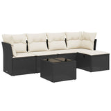 6 Piece Garden Sofa Set with Cushions Black Poly Rattan - Front View