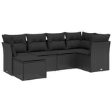 6 Piece Garden Sofa Set with Cushions Black Poly Rattan - Front View