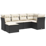 6 Piece Garden Sofa Set with Cushions Black Poly Rattan - Front View