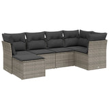 6 Piece Garden Sofa Set with Cushions Grey Poly Rattan - Front View