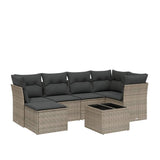 7 Piece Garden Sofa Set with Cushions Grey Poly Rattan - Front View