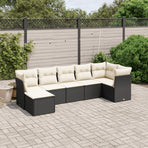 7 Piece Garden Sofa Set with Cushions Black Poly Rattan