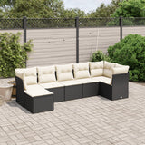 7 Piece Garden Sofa Set with Cushions Black Poly Rattan
