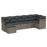 7 Piece Garden Sofa Set with Cushions Grey Poly Rattan - Front View