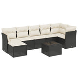 8 Piece Garden Sofa Set with Cushions Black Poly Rattan - Front View