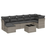 8 Piece Garden Sofa Set with Cushions Grey Poly Rattan - Front View