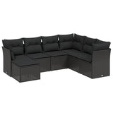 7 Piece Garden Sofa Set with Cushions Black Poly Rattan - Front View