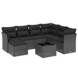 8 Piece Garden Sofa Set with Cushions Black Poly Rattan - Front View