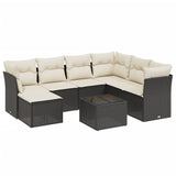 8 Piece Garden Sofa Set with Cushions Black Poly Rattan - Front View