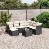 8 Piece Garden Sofa Set with Cushions Black Poly Rattan