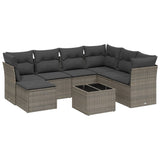 8 Piece Garden Sofa Set with Cushions Grey Poly Rattan - Front View