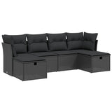 6 Piece Garden Sofa Set with Cushions Black Poly Rattan - Front View