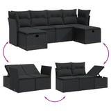 6 Piece Garden Sofa Set with Cushions Black Poly Rattan - Side View