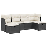 6 Piece Garden Sofa Set with Cushions Black Poly Rattan - Front View