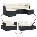 6 Piece Garden Sofa Set with Cushions Black Poly Rattan - Side View