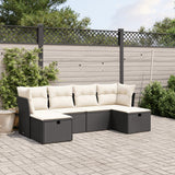 6 Piece Garden Sofa Set with Cushions Black Poly Rattan