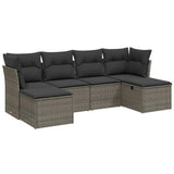 6 Piece Garden Sofa Set with Cushions Grey Poly Rattan - Front View