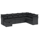 8 Piece Garden Sofa Set with Cushions Black Poly Rattan - Front View