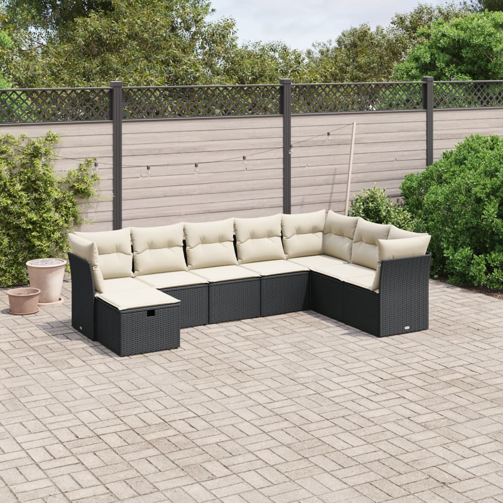 8 Piece Garden Sofa Set with Cushions Black Poly Rattan