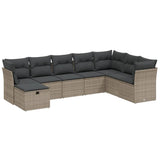 8 Piece Garden Sofa Set with Cushions Grey Poly Rattan - Front View