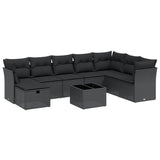 9 Piece Garden Sofa Set with Cushions Black Poly Rattan - Front View