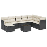 9 Piece Garden Sofa Set with Cushions Black Poly Rattan - Front View