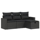 4 Piece Garden Sofa Set with Cushions Black Poly Rattan - Front View
