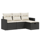 4 Piece Garden Sofa Set with Cushions Black Poly Rattan