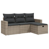 4 Piece Garden Sofa Set with Cushions Grey Poly Rattan - Front View