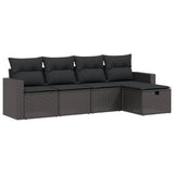 5 Piece Garden Sofa Set with Cushions Black Poly Rattan - Front View