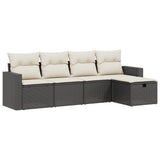 5 Piece Garden Sofa Set with Cushions Black Poly Rattan - Front View