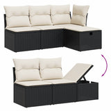 5 Piece Garden Sofa Set with Cushions Black Poly Rattan