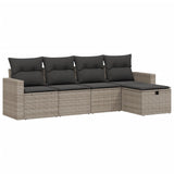5 Piece Garden Sofa Set with Cushions Grey Poly Rattan - Front View