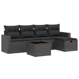 6 Piece Garden Sofa Set with Cushions Black Poly Rattan - Front View