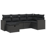 6 Piece Garden Sofa Set with Cushions Black Poly Rattan - Front View