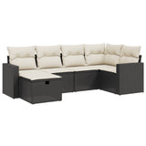 6 Piece Garden Sofa Set with Cushions Black Poly Rattan - Front View