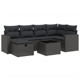 7 Piece Garden Sofa Set with Cushions Black Poly Rattan - Front View