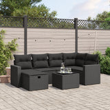 7 Piece Garden Sofa Set with Cushions Black Poly Rattan