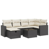 7 Piece Garden Sofa Set with Cushions Black Poly Rattan
