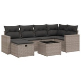 7 Piece Garden Sofa Set with Cushions Grey Poly Rattan - Front View