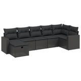 7 Piece Garden Sofa Set with Cushions Black Poly Rattan - Front View