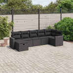 7 Piece Garden Sofa Set with Cushions Black Poly Rattan