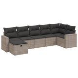7 Piece Garden Sofa Set with Cushions Grey Poly Rattan - Front View