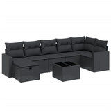 8 Piece Garden Sofa Set with Cushions Black Poly Rattan - Front View