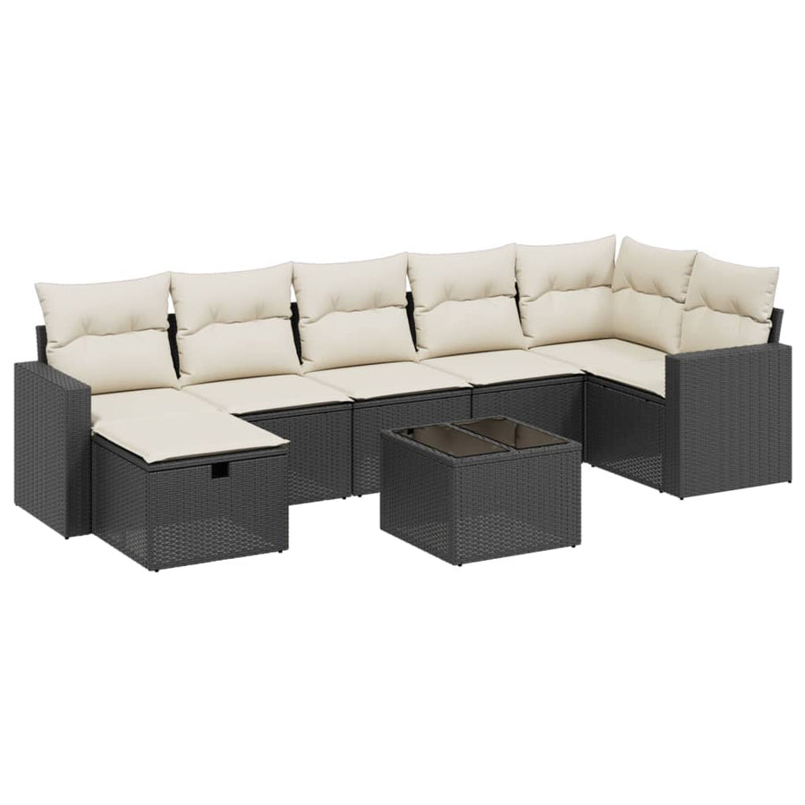 8 Piece Garden Sofa Set with Cushions Black Poly Rattan