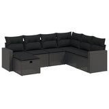 7 Piece Garden Sofa Set with Cushions Black Poly Rattan - Front View