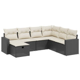 7 Piece Garden Sofa Set with Cushions Black Poly Rattan - Front View