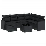 8 Piece Garden Sofa Set with Cushions Black Poly Rattan - Front View