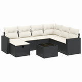 8 Piece Garden Sofa Set with Cushions Black Poly Rattan - Front View