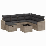 8 Piece Garden Sofa Set with Cushions Grey Poly Rattan - Front View
